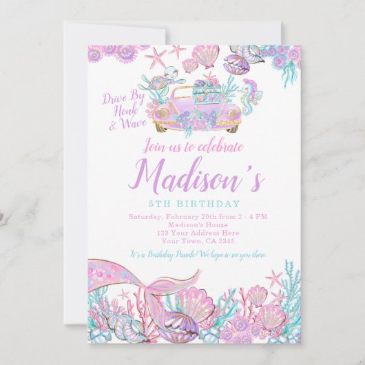 Zeemeermin rijden op verjaardag kaart (Voorkant)