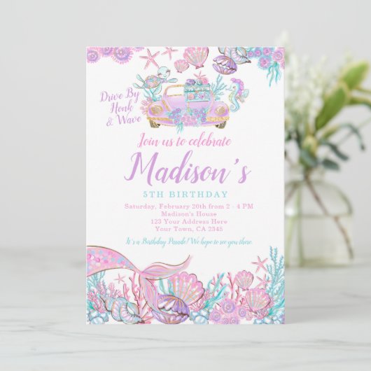 Zeemeermin rijden op verjaardag kaart (Staand voorkant)