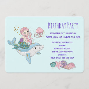 Zeemeermin rijdt op dolfijn onder de zeebirthday i kaart