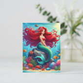 Zeemeermin rood haar briefkaart (Staand voorkant)