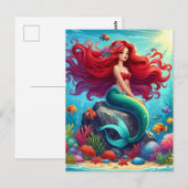 Zeemeermin rood haar briefkaart (Voorkant / Achterkant)
