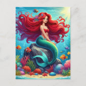 Zeemeermin rood haar briefkaart (Voorkant)