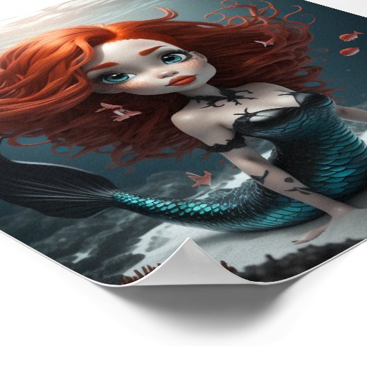 Zeemeermin rood haar poster (Hoek)