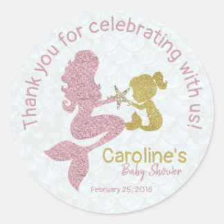 Zeemeermin Roos Goud Baby shower Favor Sticker
