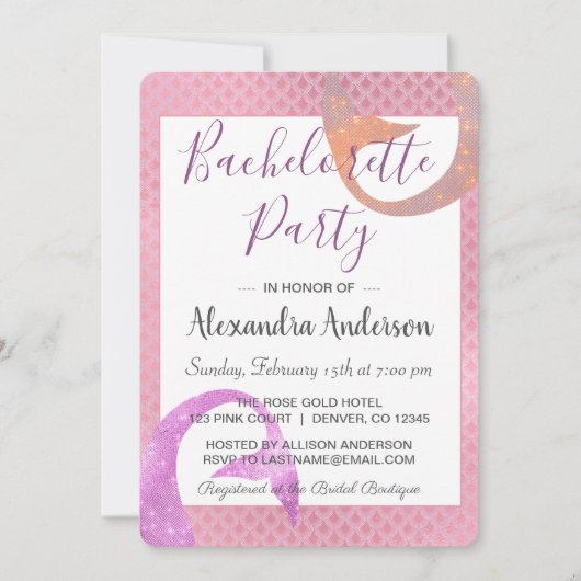 Zeemeermin Roos Gouden Sparkle Bachelorette Party Kaart (Voorkant)