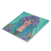 Zeemeermin Roos in het zee kunst van Renee Lavoie Tegeltje (Zijkant)