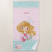 Zeemeermin roze blauw blond haar meisje naam stran strandlaken (Voorkant)