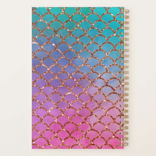 Zeemeermin Roze Blauw Goud Glitter Script Naam 202 Planner (Achterkant)