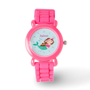 Zeemeermin roze blauw schattig gepersonaliseerd horloge