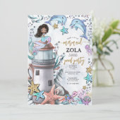 Zeemeermin Roze Blauw Verjaardag Pool Party Kaart (Staand voorkant)