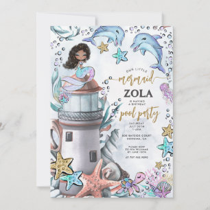 Zeemeermin Roze Blauw Verjaardag Pool Party Kaart