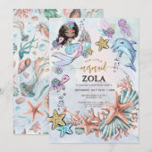 Zeemeermin Roze Blauw Verjaardag Uitnodiging (Voorkant / Achterkant)