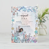 Zeemeermin Roze Blauw Verjaardagsfeest Kaart (Staand voorkant)