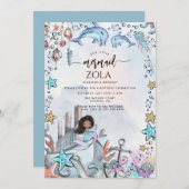 Zeemeermin Roze Blauw Verjaardagsfeest Kaart (Voorkant / Achterkant)