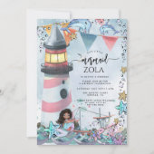 Zeemeermin Roze Blauw Verjaardagsfeest Kaart (Voorkant)