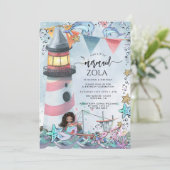 Zeemeermin Roze Blauw Verjaardagsfeest Kaart (Staand voorkant)