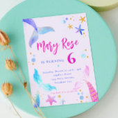 Zeemeermin Roze Blauw Verjaardagsfeestuitnodiging Kaart