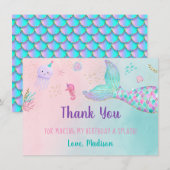 Zeemeermin roze goud onder Zee van de geboorte Bedankkaart (Voorkant / Achterkant)