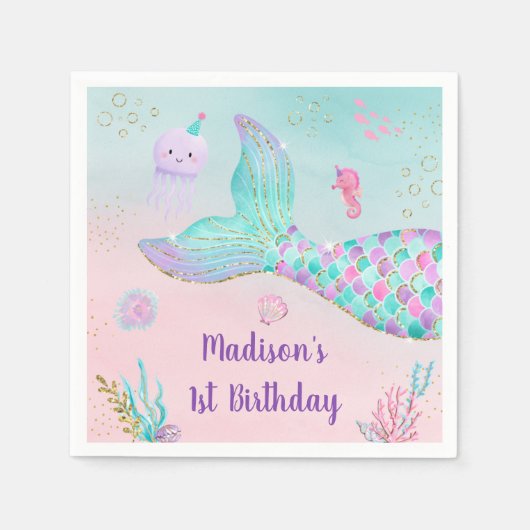Zeemeermin roze goud onder Zee van de geboorte Servet (Voorkant)
