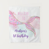 Zeemeermin Roze Gouden Verjaardag Achtergrond Wandkleed (Voorkant)