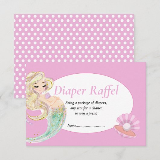 Zeemeermin Roze Luier Loterijkaart voor Baby Showe Kaart (Voorkant / Achterkant)
