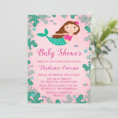 Zeemeermin roze onder het Zee Baby Shower Uitnodig Kaart (Staand voorkant)
