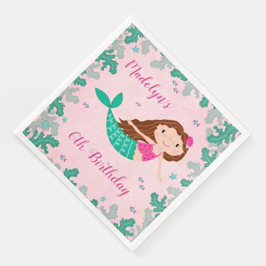 Zeemeermin roze onder het Zee Verjaardag Servet (Hoek)