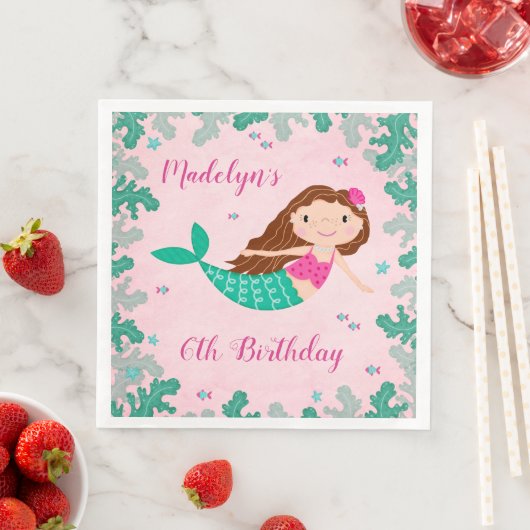 Zeemeermin roze onder het Zee Verjaardag Servet (Insitu)