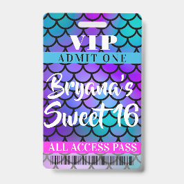 Zeemeermin Roze Paars Turquoise Feest Sweet 16 VIP Badge
