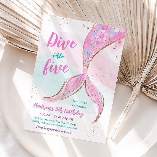 Zeemeermin Roze Paarse 5e Verjaardag Kaart