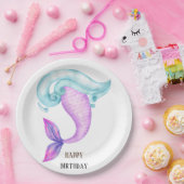 Zeemeermin roze paarse blauw verjaardagsfeestje papieren bordje (Feest)