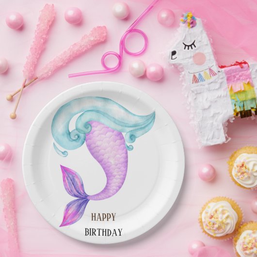 Zeemeermin roze paarse blauw verjaardagsfeestje papieren bordje (Feest)