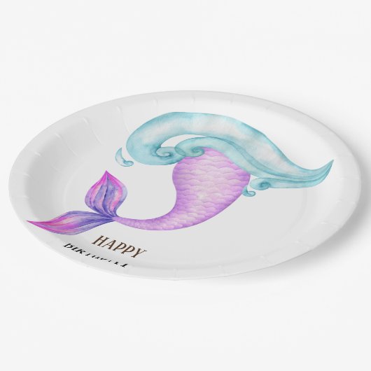 Zeemeermin roze paarse blauw verjaardagsfeestje papieren bordje (Gekanteld)