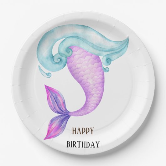 Zeemeermin roze paarse blauw verjaardagsfeestje papieren bordje (Voorkant)