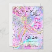 Zeemeermin Roze Paarse Duik in Vijf 5e Verjaardag Kaart (Voorkant)