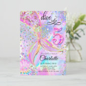 Zeemeermin Roze Paarse Duik in Vijf 5e Verjaardag Kaart (Staand voorkant)