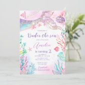 Zeemeermin Roze Paarse onder het Zee Verjaardag Kaart (Staand voorkant)