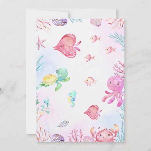 Zeemeermin Roze Paarse onder het Zee Verjaardag Kaart (Achterkant)