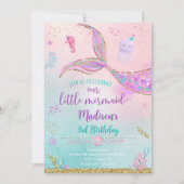 Zeemeermin roze Paarse onder het Zee Verjaardag Kaart (Voorkant)