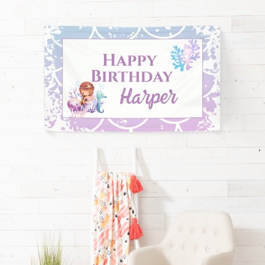 Zeemeermin Roze Paarse Onder het zee Verjaardag Spandoek (Insitu)