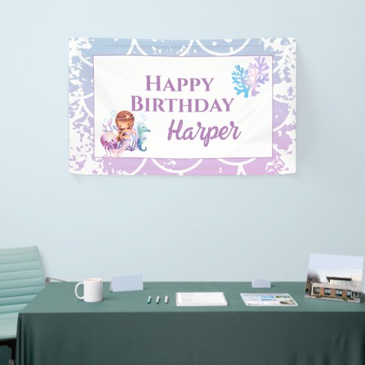 Zeemeermin Roze Paarse Onder het zee Verjaardag Spandoek (Beurs)