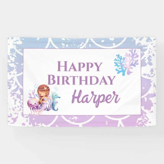 Zeemeermin Roze Paarse Onder het zee Verjaardag Spandoek (Horizontaal)