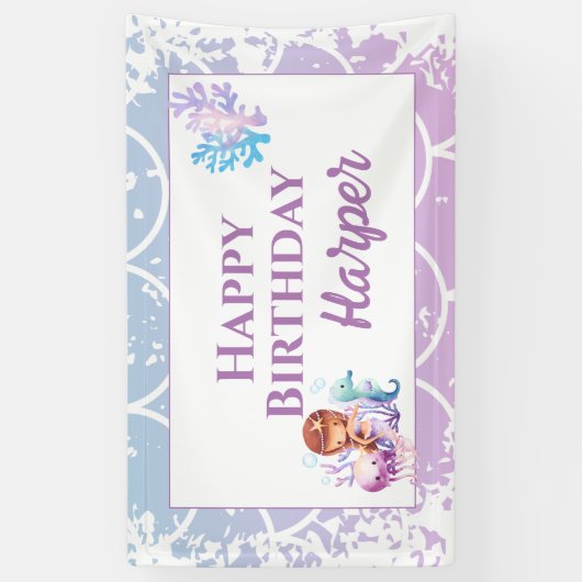 Zeemeermin Roze Paarse Onder het zee Verjaardag Spandoek (Verticaal)