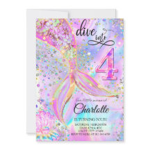 Zeemeermin Roze Paarse Verjaardag Duik in Vier