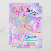 Zeemeermin Roze Paarse Verjaardag Uitnodiging (Voorkant / Achterkant)