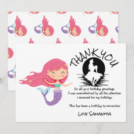 Zeemeermin Roze Paarse Verjaardagsfeest Bedankt Kaart
