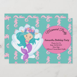 Zeemeermin Roze Paarse Verjaardagsfeest Uitnodigin Kaart