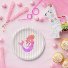 Zeemeermin Roze Streep Pastel Papier Borden Papieren Bordje