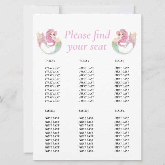 Zeemeermin Roze Tafelkaart voor Baby Shower Kaart (Voorkant)