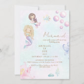 Zeemeermin Roze & Turquoise Maken Waves Verjaardag Kaart (Voorkant)